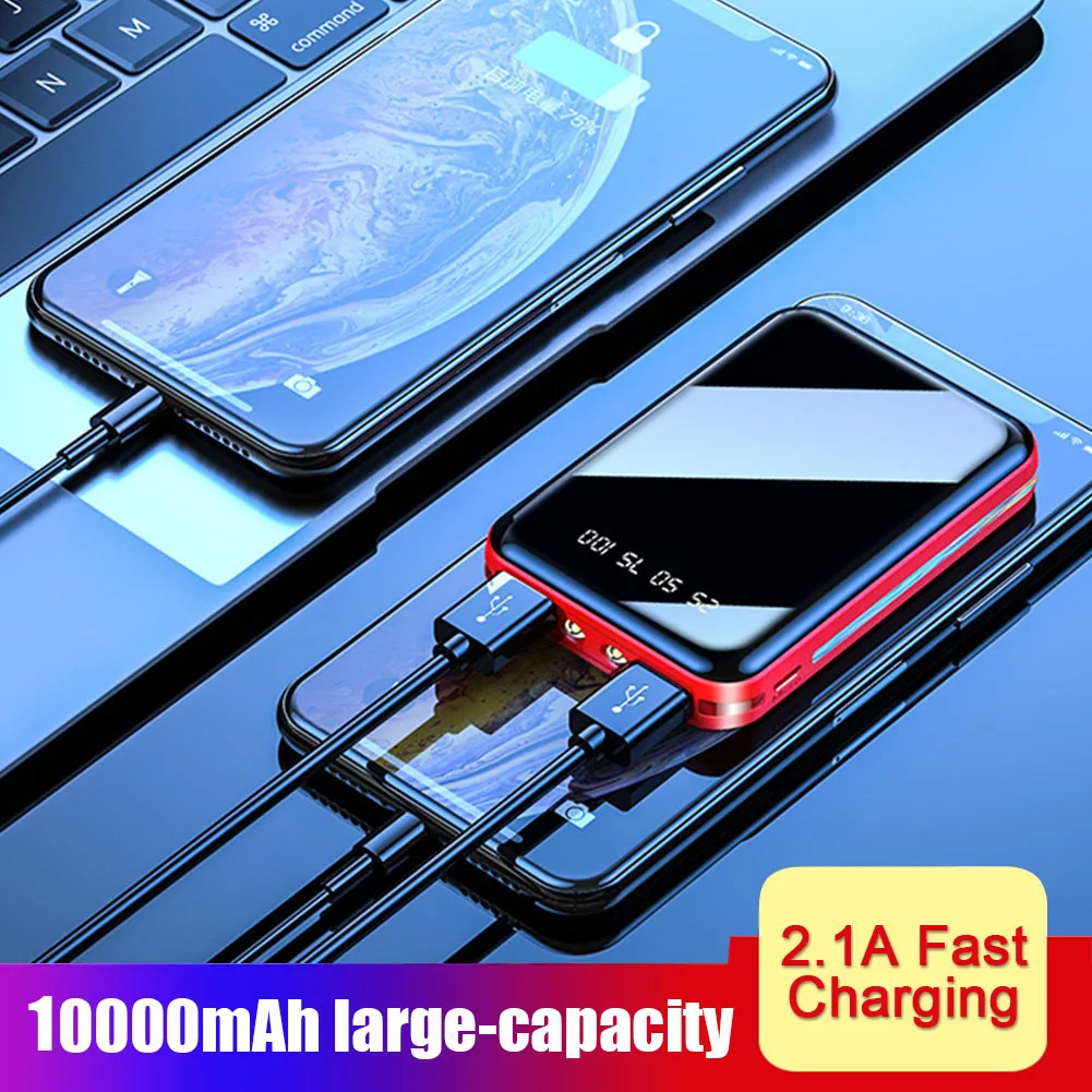 

10000mAh Power Bank Mini Mobile Power Supply with LED Torch Dual USB Digital Display Mirror Surface for Outdoor Travel Camping