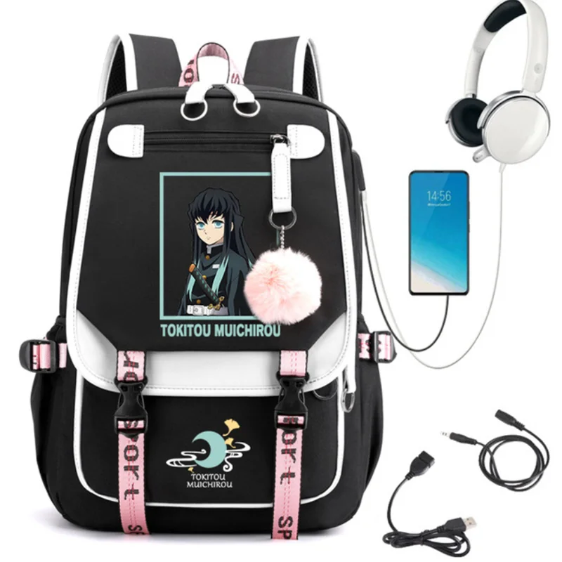 

Anime Demon Slayer Tokitou Muichirou Backpack Teenarges Schoolbag USB Laptop Bag Men Women Rucksack Travel Shoulder Outdoor Bags