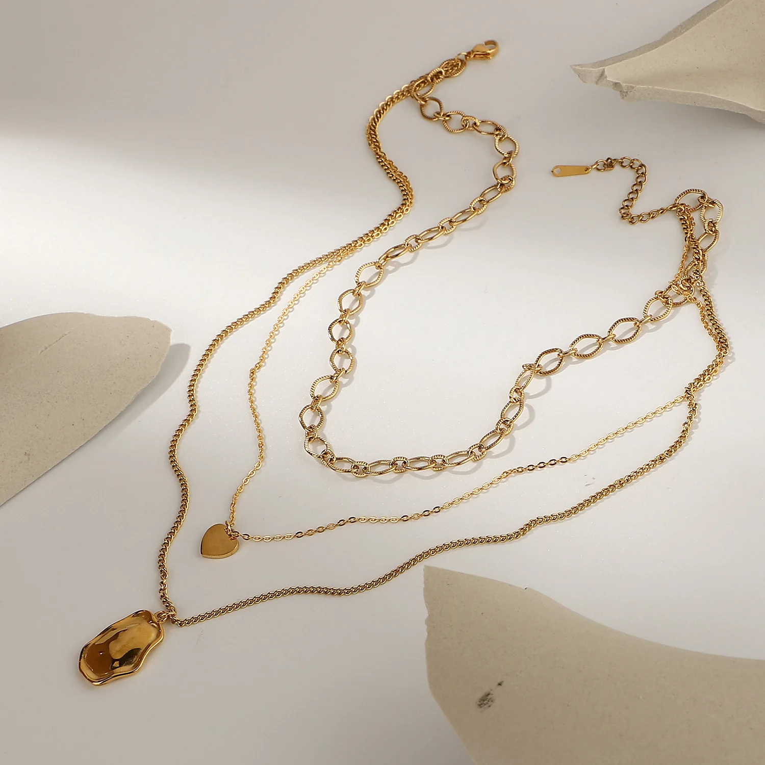 Stainless Steel PVD 18K Gold Plated Tarnish Heart Pendant Layered Chian Necklace For Woman Jewelry Wholesale 2023 Trendy
Stainless Steel PVD 18K Gold Plated Tarnish Heart Pendant Layered Chian Necklace For Woman Jewelry Wholesale 2023 Trendy