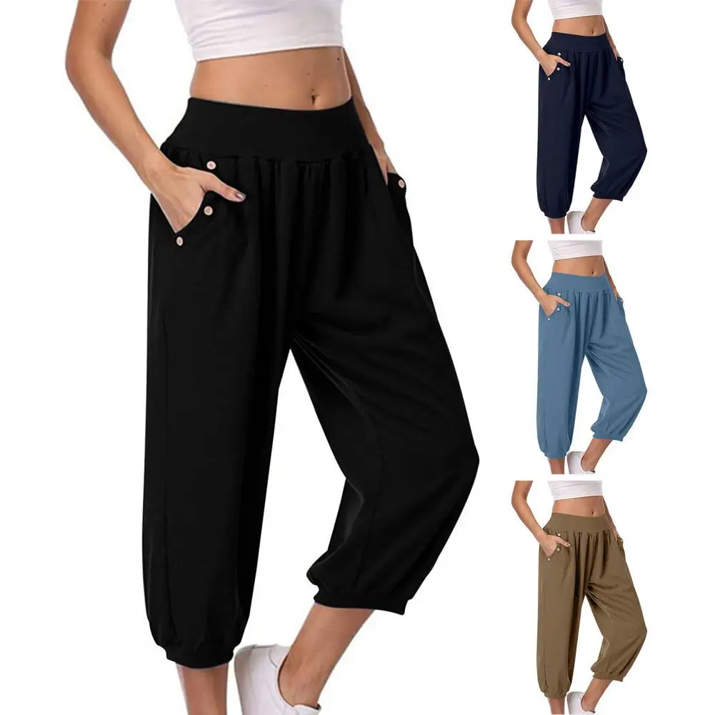Comfortable Harem Pants Stylish Women's Harem Pants with Elastic High Waist Button Decor Pockets Loose Fit Design for Casual
Comfortable Harem Pants Stylish Women's Harem Pants with Elastic High Waist Button Decor Pockets Loose Fit Design for Casual