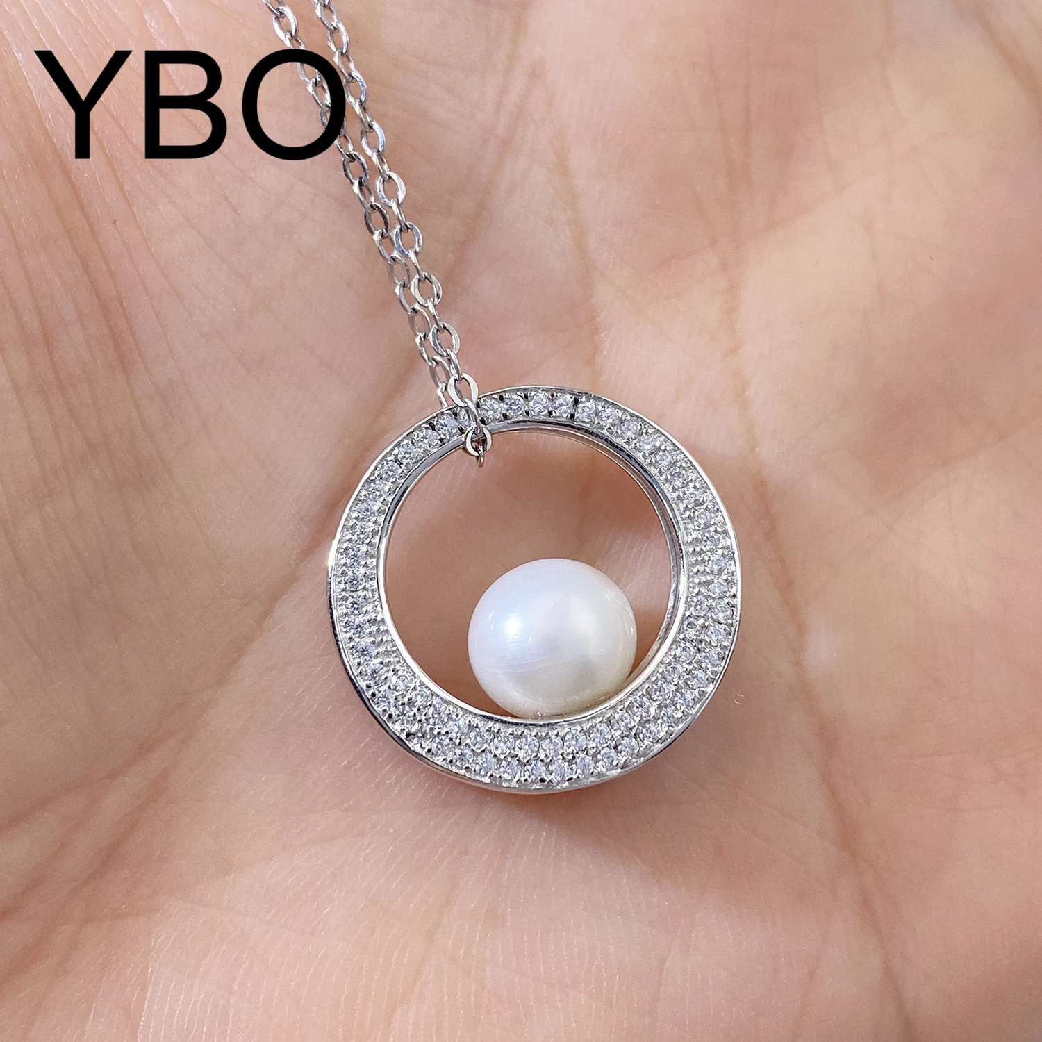 

YBO Natural Round Freshwater Pearls Pendant Necklaces Women Sterling Silver 925 Fine Jewelry Luxury Party Dating Clavicle Chains