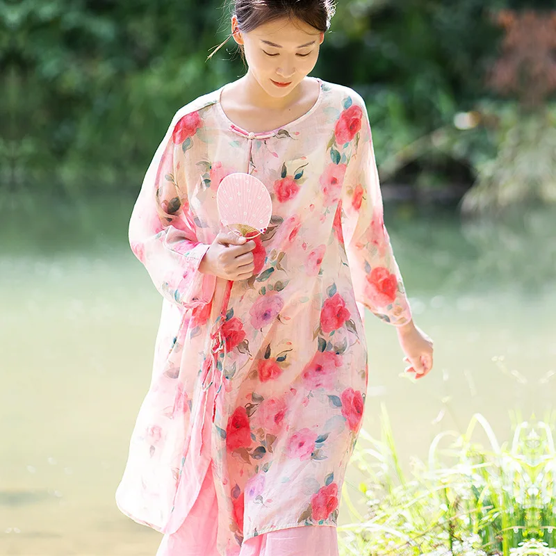 Dress Women's Round Neck Pink High-End Floral Print Summer Thin Artistic Retro Loose Cotton and Linen Mid-Length Tea Clothes 1Pc
Dress Women's Round Neck Pink High-End Floral Print Summer Thin Artistic Retro Loose Cotton and Linen Mid-Length Tea Clothes 1Pc