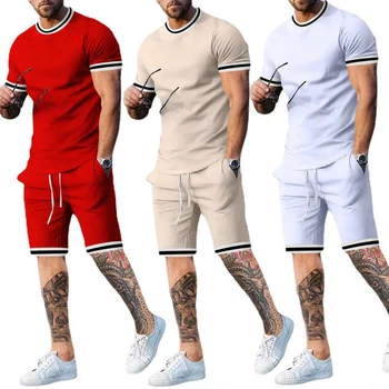 Nova Camiseta Masculina Moda 2021, Perfeita para Esportes e Estilo Casual 12 Summer Men‘s Tracksuit Sets Short Sleeve T Shirt Beach Casual 2 Piece Suit Oversized Sportwear Outfits Male Clothes Streetwear