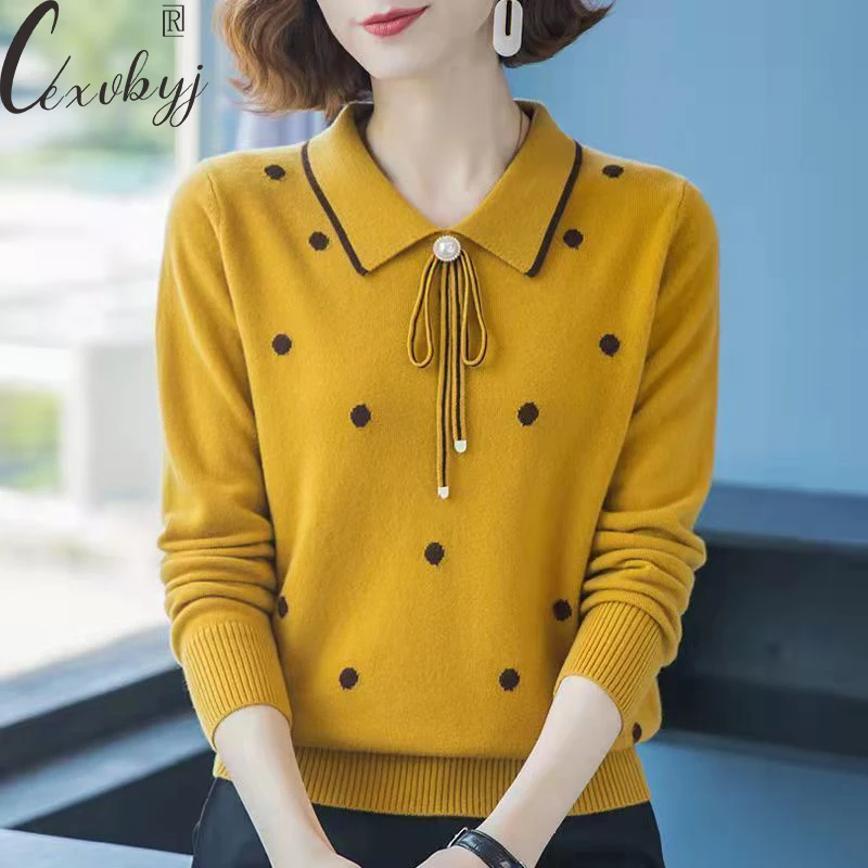 Casual Polka Dot Bottoming Sweater Women Vintage Peter Pan Collar Loose Knitwear Jumper Loose Fall Winter Long Sleeve Jersey Top
Casual Polka Dot Bottoming Sweater Women Vintage Peter Pan Collar Loose Knitwear Jumper Loose Fall Winter Long Sleeve Jersey Top