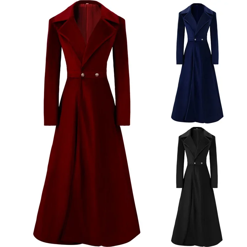 

Gothic Windbreaker Victorian Trench Frock Coat Velvet Women's Coat Medieval Deep Long Dress Uniform for Women Steampunk Overcoat