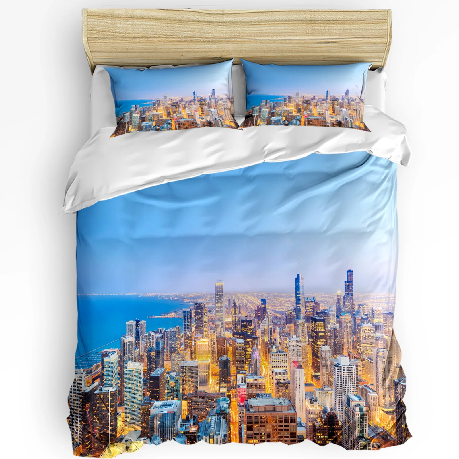 

Lake Michigan Chicago City Dusk Urban Building Duvet Cover Bed Bedding Set Home Quilt Cover Pillowcases Bedding Set No Sheet