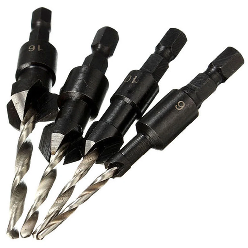 4pcs HSS Countersink Drill Bit Set Quick Change Hex Shank Screw 6/10/13/16 Kit For Bore Metal, PVC, Wood, Plank, Aluminium
4pcs HSS Countersink Drill Bit Set Quick Change Hex Shank Screw 6/10/13/16 Kit For Bore Metal, PVC, Wood, Plank, Aluminium