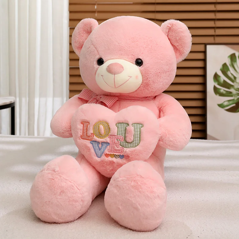 

80/100cm Silk Ribbon Love Teddy Plush Toy Soft Bear Stuffed Doll Romantic Gift for Lover Home Decor Valentine Day Gift