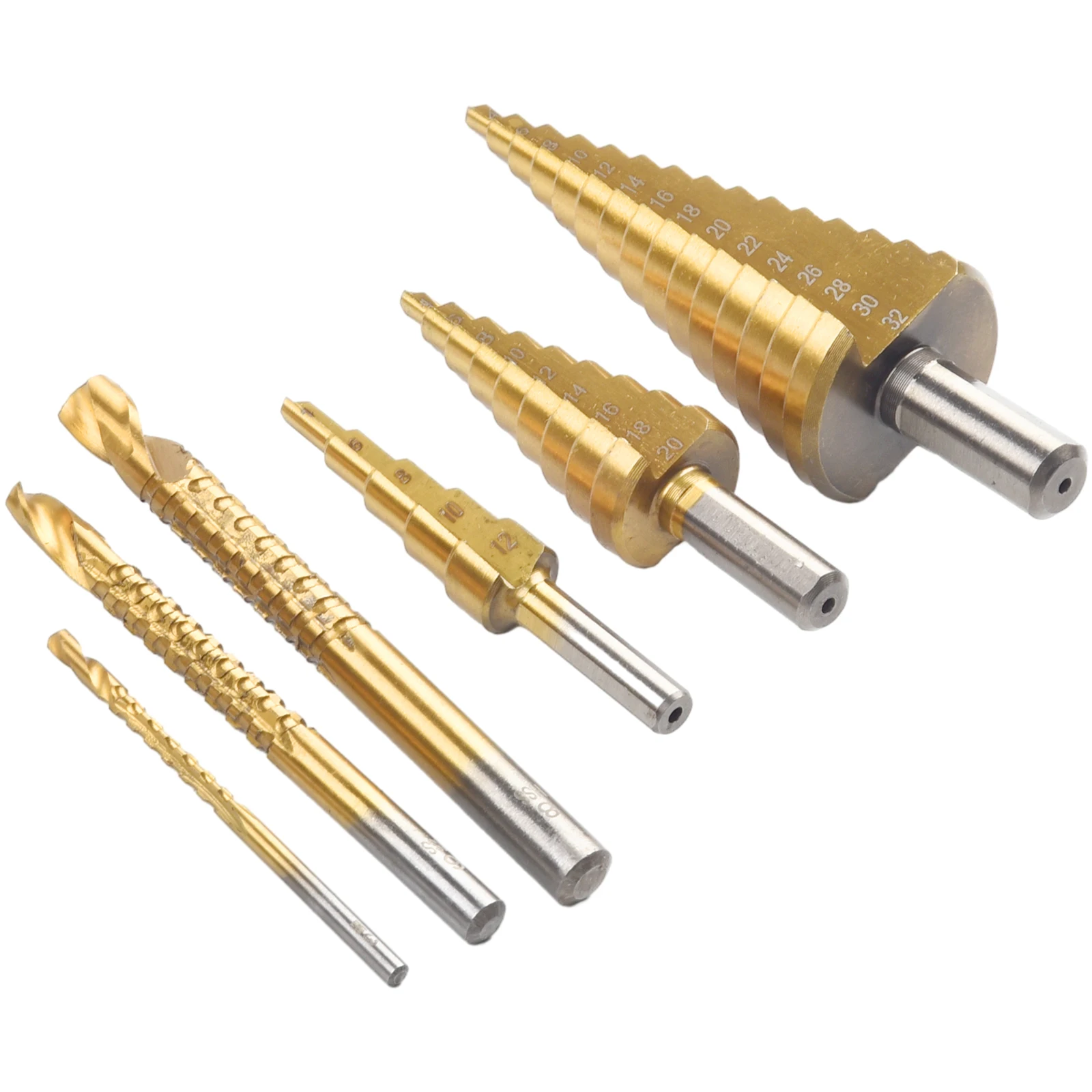 6Pcs Step Drill Bit HSS Straight Shank 4-12/4-20/4-32mm Cone 3/6/8mm Head For Hole Punching Drilling Power Tools Accessories
6Pcs Step Drill Bit HSS Straight Shank 4-12/4-20/4-32mm Cone 3/6/8mm Head For Hole Punching Drilling Power Tools Accessories