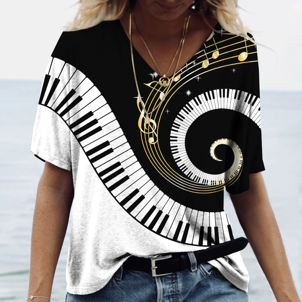 Music Piano Print Women's T Shirt V-neck Oversized Pullover Harajuku Clothing Fashion Short Sleeve Loose Tops Summer Basic Tees
Music Piano Print Women's T Shirt V-neck Oversized Pullover Harajuku Clothing Fashion Short Sleeve Loose Tops Summer Basic Tees
