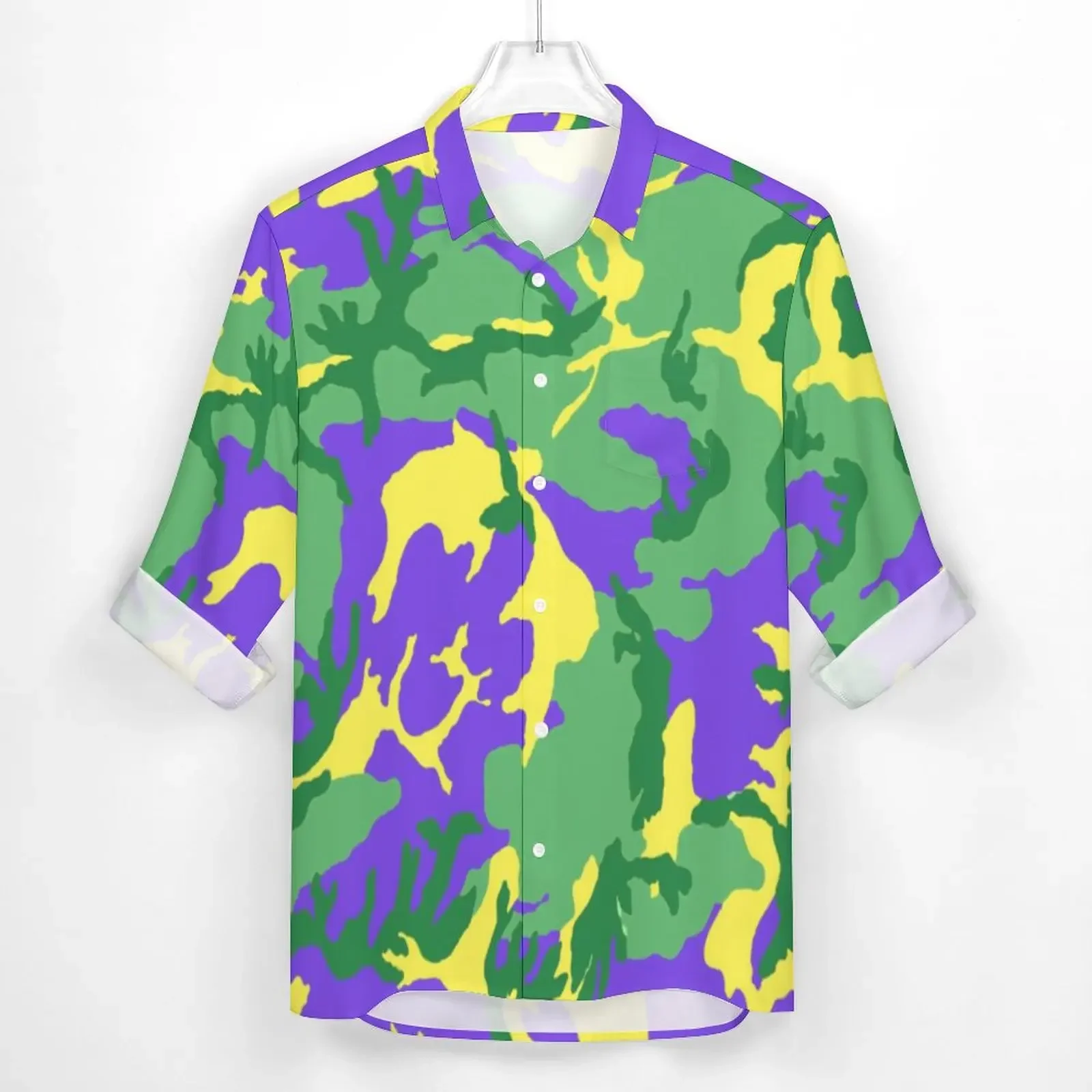 

Mardi Gras Camo Shirt Colorful Camouflage Casual Shirts Long Sleeve Graphic Y2K Blouses Autumn Vintage Oversized Clothing