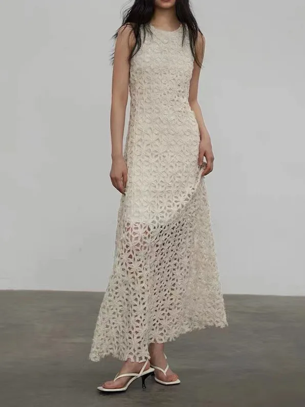 2023 Women's New Lace Hollow Dress Slim Round Neck Sleeveless Evening Birthday Party Woman Elegant Maxi Dress Female
2023 Women's New Lace Hollow Dress Slim Round Neck Sleeveless Evening Birthday Party Woman Elegant Maxi Dress Female