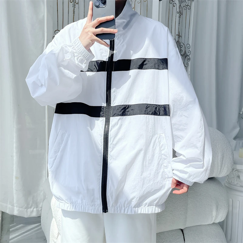 

UPF50+UV Sunscreen Clothing Summer New Korean Luxury Men's Jacket Big Size Stand Collar Loose Casual Coats Hot Chaquetas Hombre