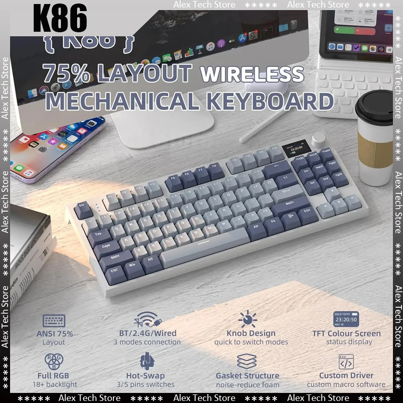 

Attack Shark Vgn K86 Gamepower 3-mode 2.4g/bluetooth/usb-c Wired Mechanical Gaming Keyboard Hot Swap Rgb Backlit For Pc/mac