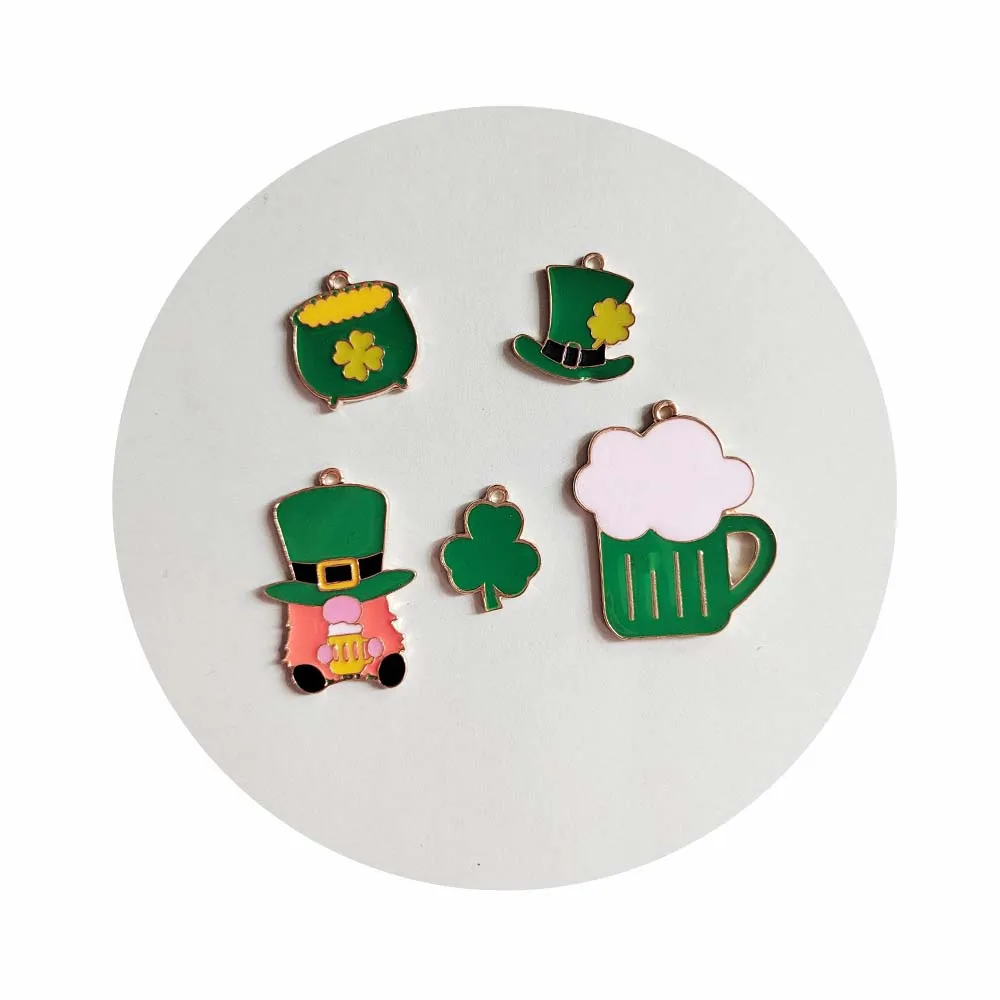 Зеленая ирландская шляпа, Шарм в виде клевера для самостоятельного изготовления ожерелья, серьги, аксессуары для изготовления ювелирных изделий, шармы