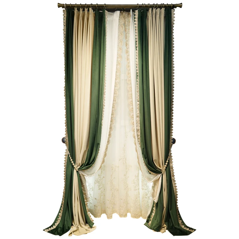 Stitching Blackout Lace Curtains Yarn with Embroidered Modern Retro Velvet Curtains, Green and White Living Room Curtains 1 Set
Stitching Blackout Lace Curtains Yarn with Embroidered Modern Retro Velvet Curtains, Green and White Living Room Curtains 1 Set
