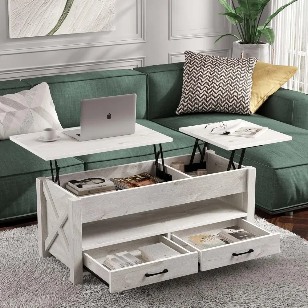

47.2" Lift Top Coffee Table With 2 Storage Drawers and Hidden Compartment Center Table Salon Coffee Tables for Living Room Gray