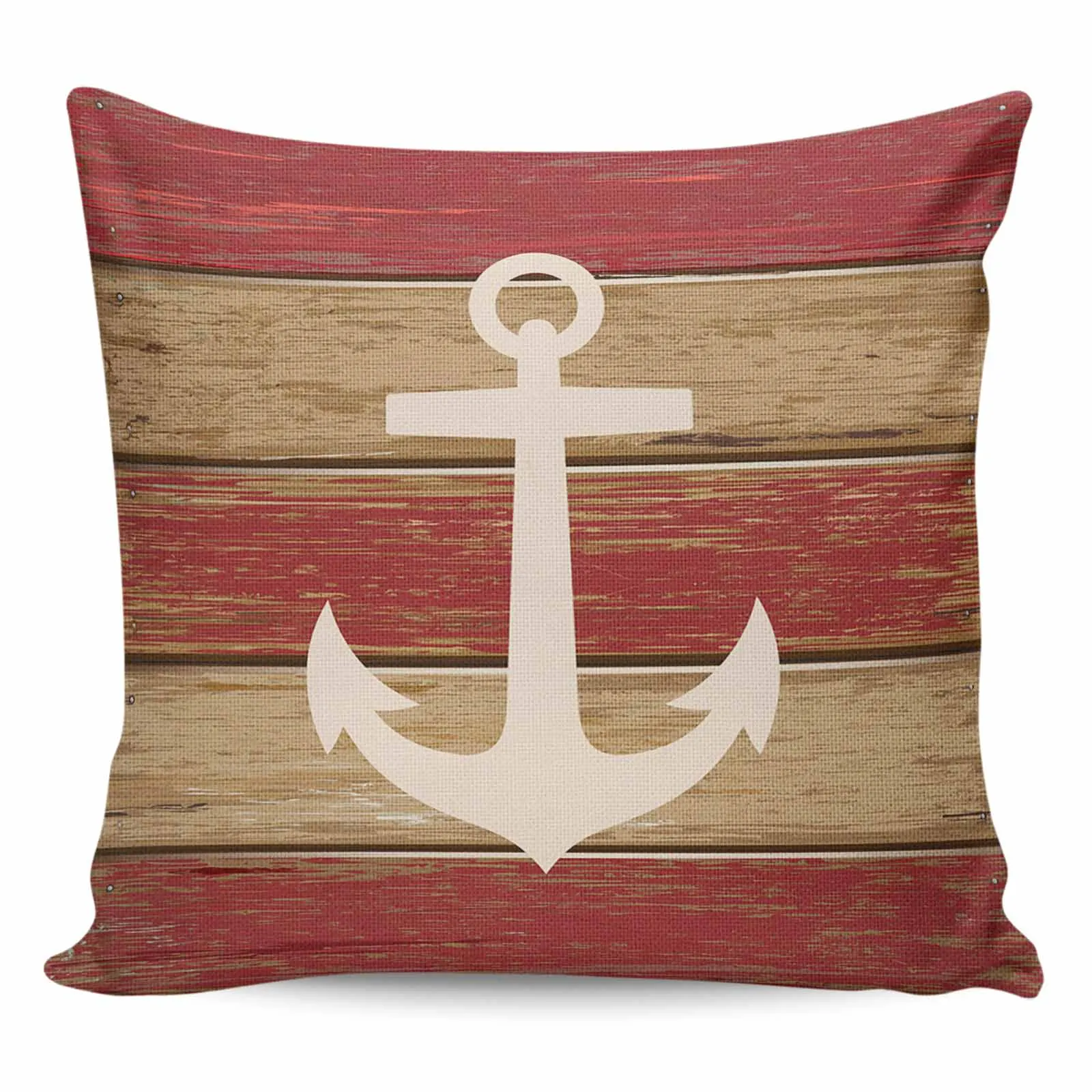 

2/4PCS Waterproof Pillow Cover Vintage Old Wooden Planks Texture Anchor Square Throw Pillowcase Home Decor Sofa Cushion Cover