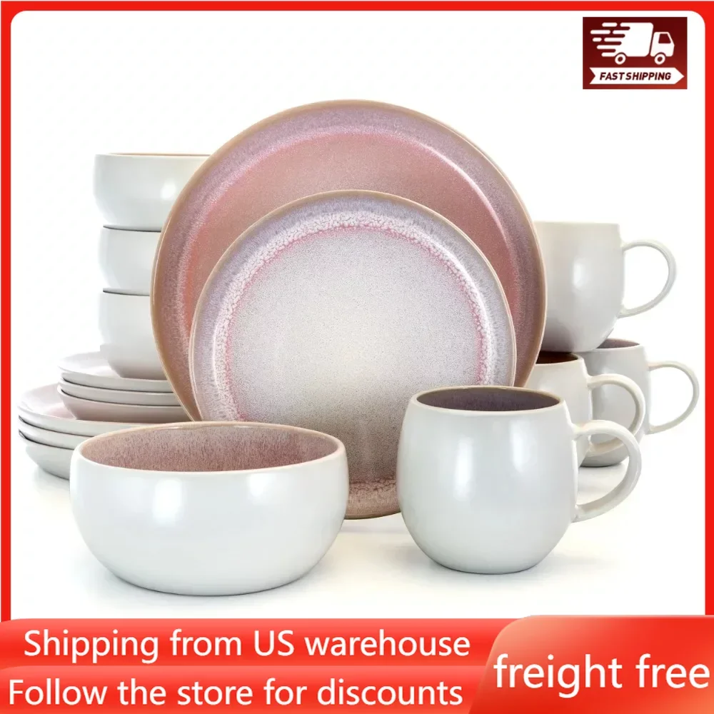 

16 Piece Stoneware Dinnerware Set in Purple Dinner Plates Set Free Shipping Food Plate Dish Ceramic Dishes to Eat Sets Tableware