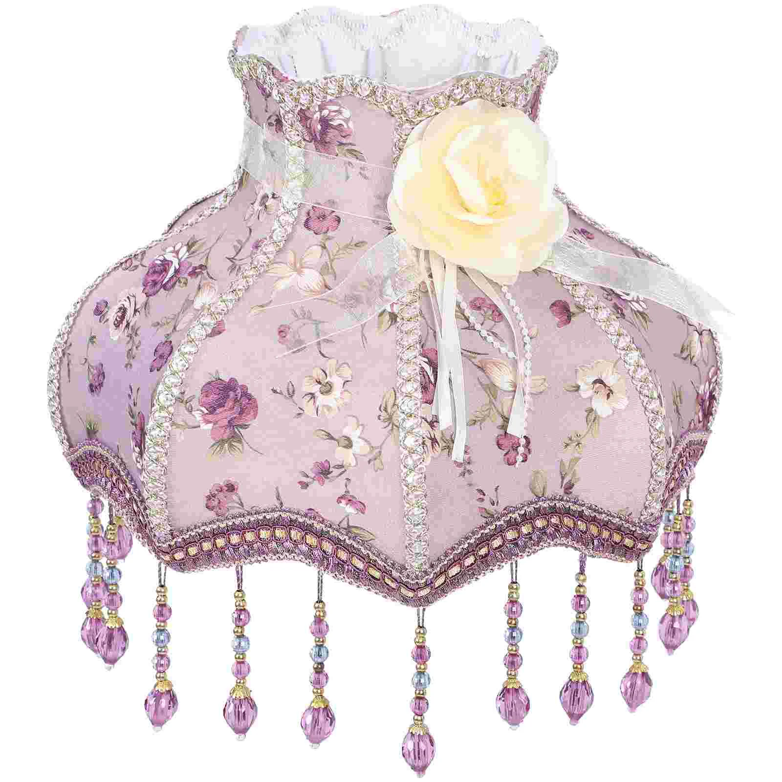 

Vintage Fabric Lamp Shade E27 Royal Scallop Bell Lampshade Replacement Lace Floral Pearl Beaded Light Shade Table Beside Lamp