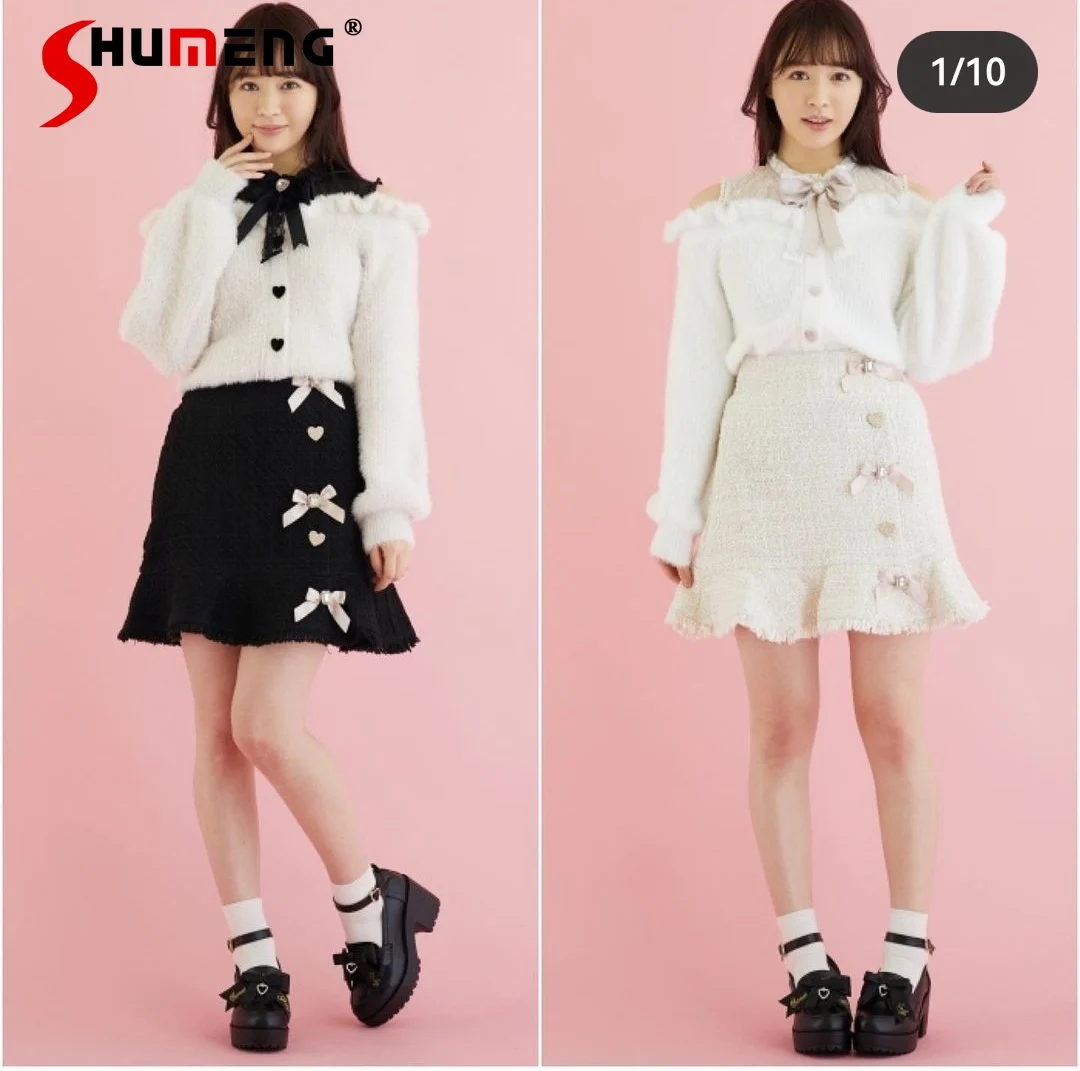 Lolita Style Kawaii Sweet Bow Love Heart Button Short Tweed Skirt 2023 Fall New Japanese Cute High Waist Ruffles Skirts Woman
Lolita Style Kawaii Sweet Bow Love Heart Button Short Tweed Skirt 2023 Fall New Japanese Cute High Waist Ruffles Skirts Woman