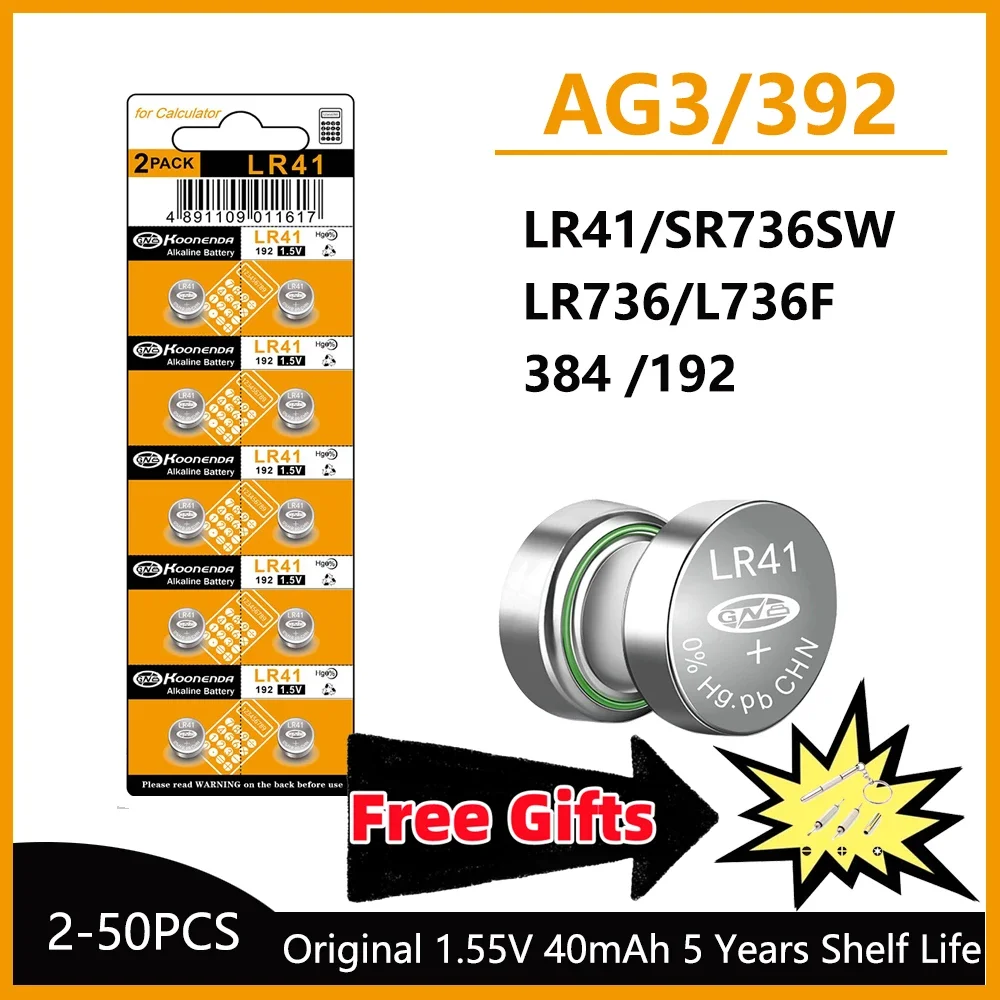 

5-50Pcs High Capacity LR41 Alkaline Batteries AG3 L736 392 384 192 Premium 1.5V Button Coin Cell Batteries for Medical devices