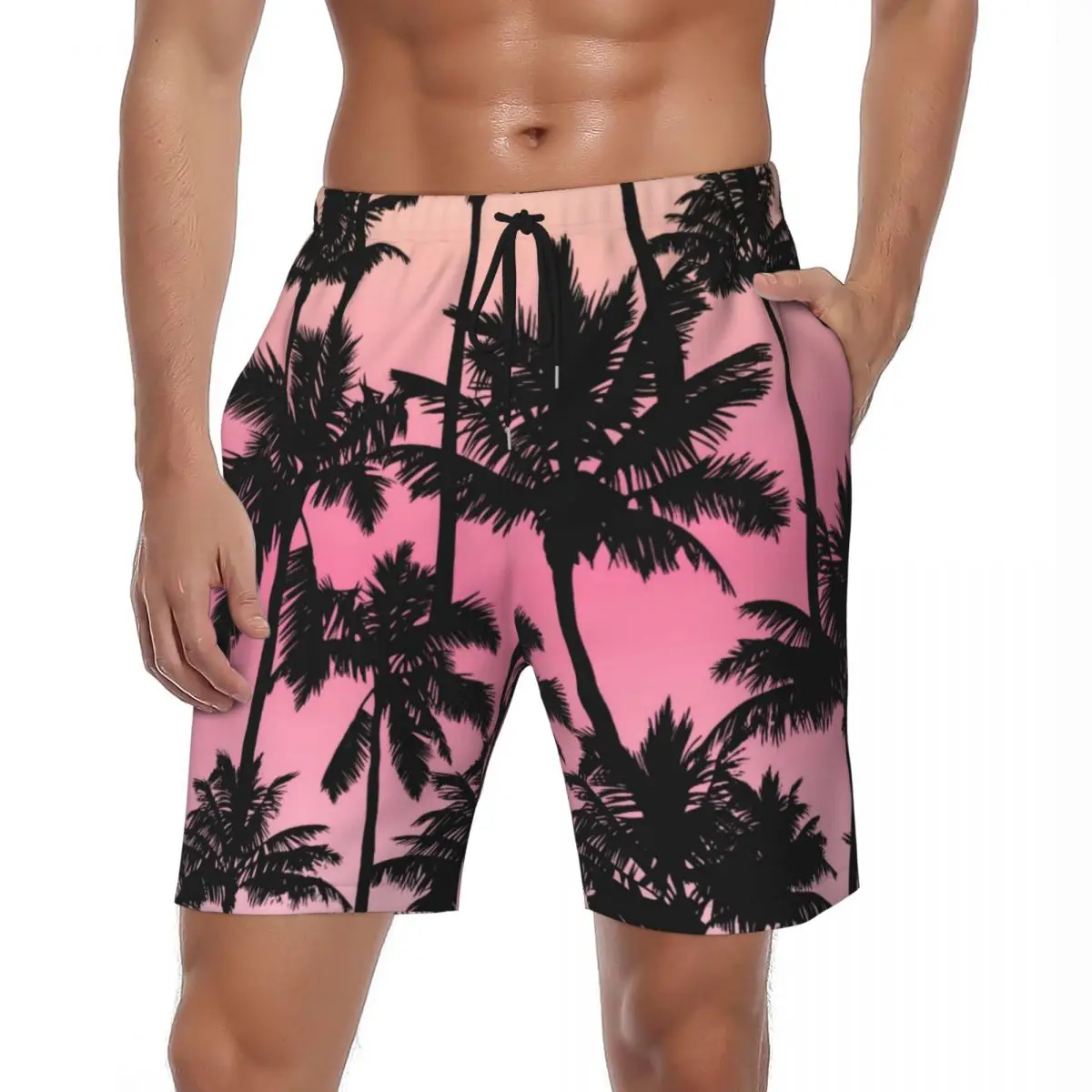 

Swimsuits Sunset Beach Print Board Shorts Summer Palm Tree Hawaii Board Short Pants Males Sportswear Quick Dry Swimming Trunks