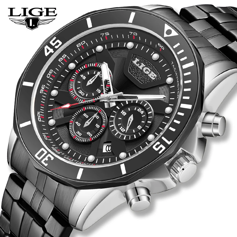 

LIGE New Men Watches Top Luxury Brand Fashion Quartz Watch Man Waterproof Chronograph Business Date Wristwatch Relogio Masculino