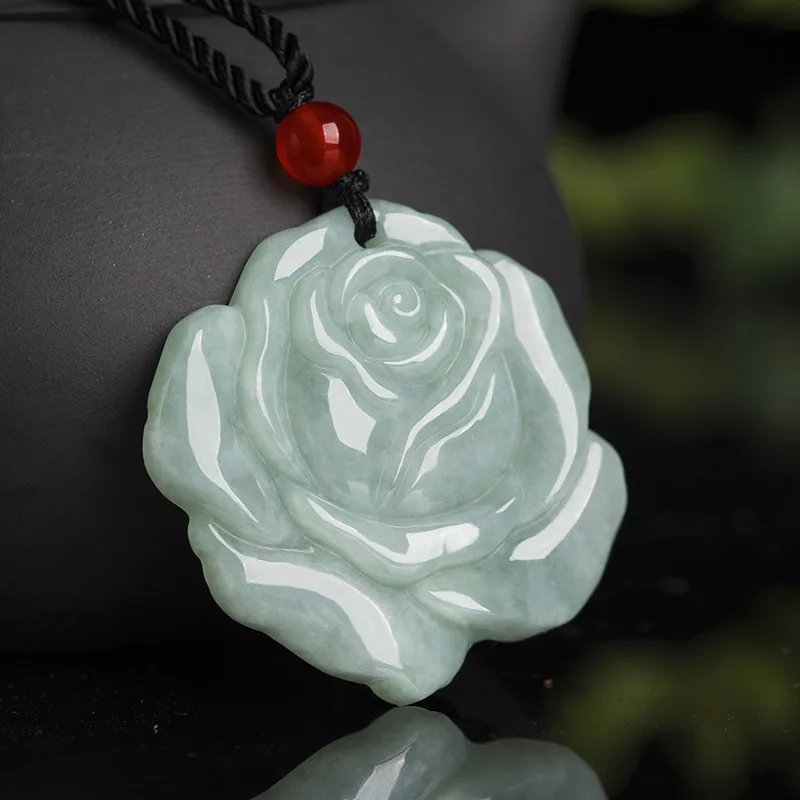 

Jiale/Natural Burmese Jade Ice Species Rose Flower Emerald Pendant Fine Jewelry Accessories Necklace for Men Women Fashion Gift