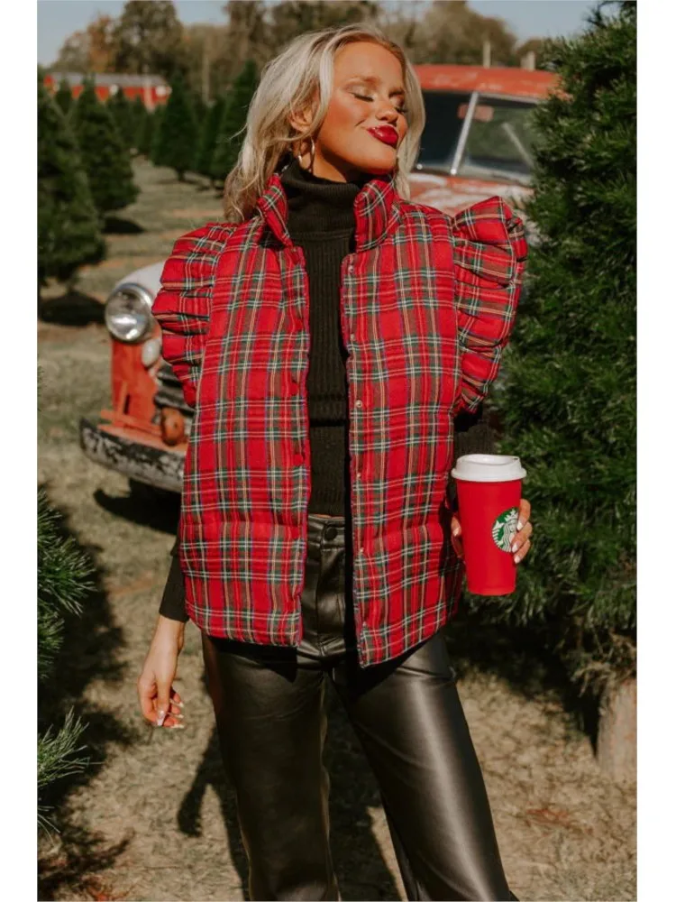 Fashion Plaid Print Cotton Vest For Women Warm Sleeveless Stand Collar Pleated Waistcoat 2024 Spring Autumn High Streetwear
Fashion Plaid Print Cotton Vest For Women Warm Sleeveless Stand Collar Pleated Waistcoat 2024 Spring Autumn High Streetwear