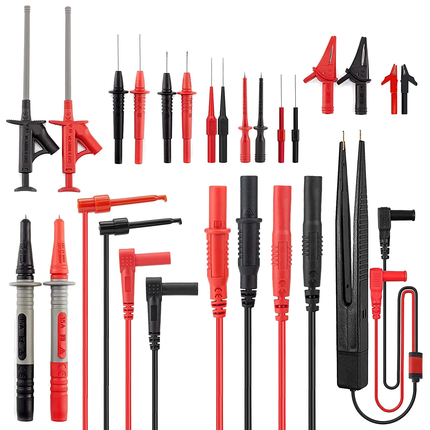 23PCS Multimeter Test Lead Kit with Replaceable Precision Probe Sets and Alligator Clips, Test Probes, Test Hooks
23PCS Multimeter Test Lead Kit with Replaceable Precision Probe Sets and Alligator Clips, Test Probes, Test Hooks