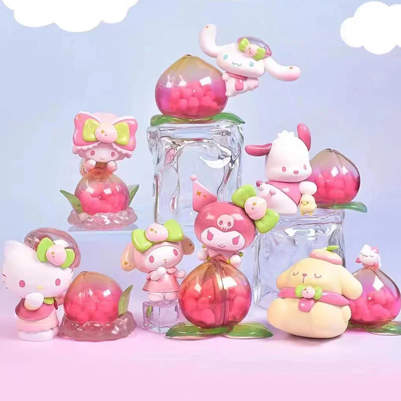 

Sanrio Vitality Peach Paradise Series Mystery Blind Box Cartoon Cinnamoroll Melody Kuromi Action Figures Collectible Model Gift