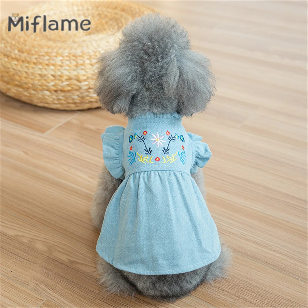 

Miflame Summer Denim Bubble Embroidered Skirt Teddy Bichon Small Medium Dogs Pet Clothing Small Cat Skirt Dog Clothing