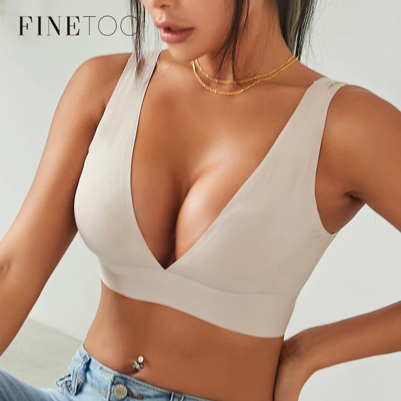 

FINETOO Women Deep V Bras Female Push Up Padded Tops Sexy Wireless Underwear Ladies Plus Size Bralette Girls Intimates Lingerie