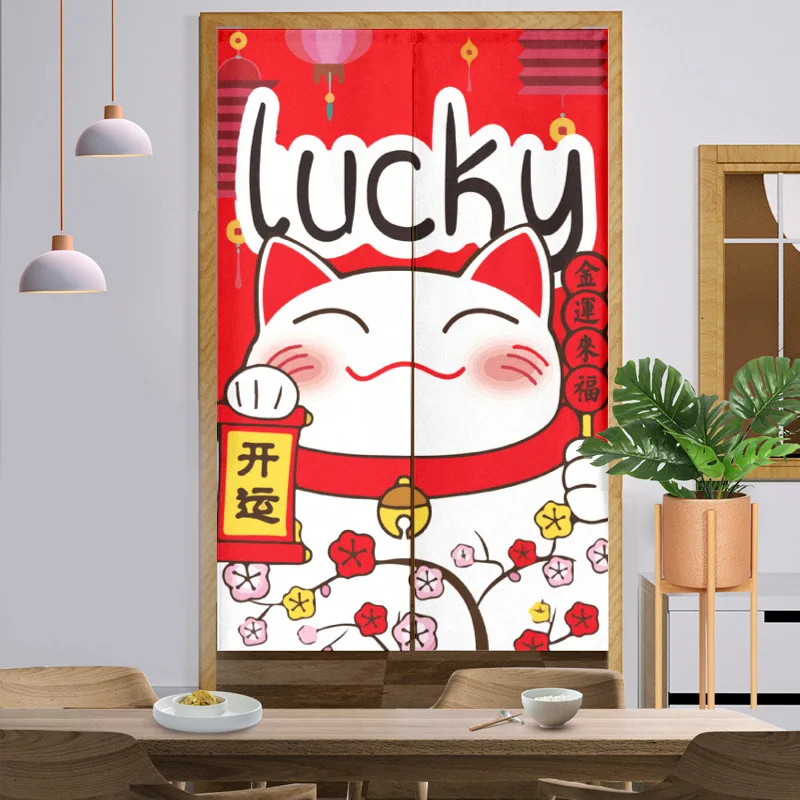 

Занавеска на дверь в японском стиле с принтом счастливого кота, раздельные Висячие драпировки для спальни, гостиной, кухни, полузанавеска с удилищем