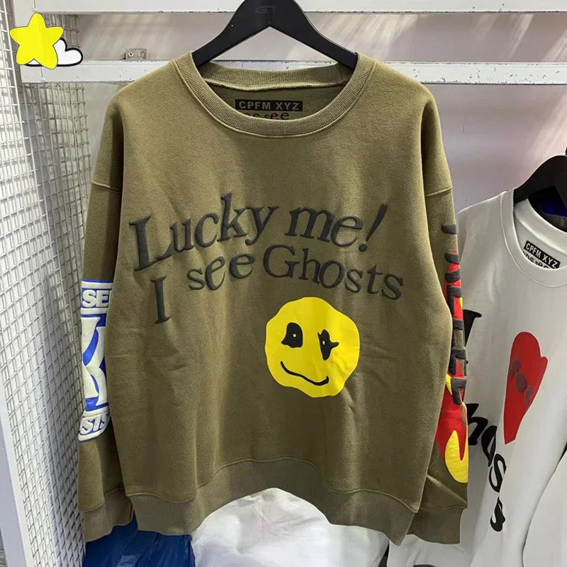 

Puff Print Luck Me I See Ghosts Oversized Kanye West Sweatshirts Men Women 1:1 High Quality Crewneck CPFM Pullovers With Tag