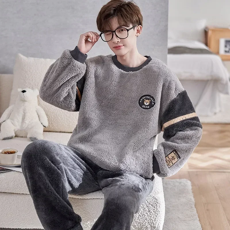 

Home Men Sleepwear Velvet Warm Plus Sets Clothes Pyjama Flannel Homewear 2023 Size Winter Pajama Coral Thick Sleeve Long New For