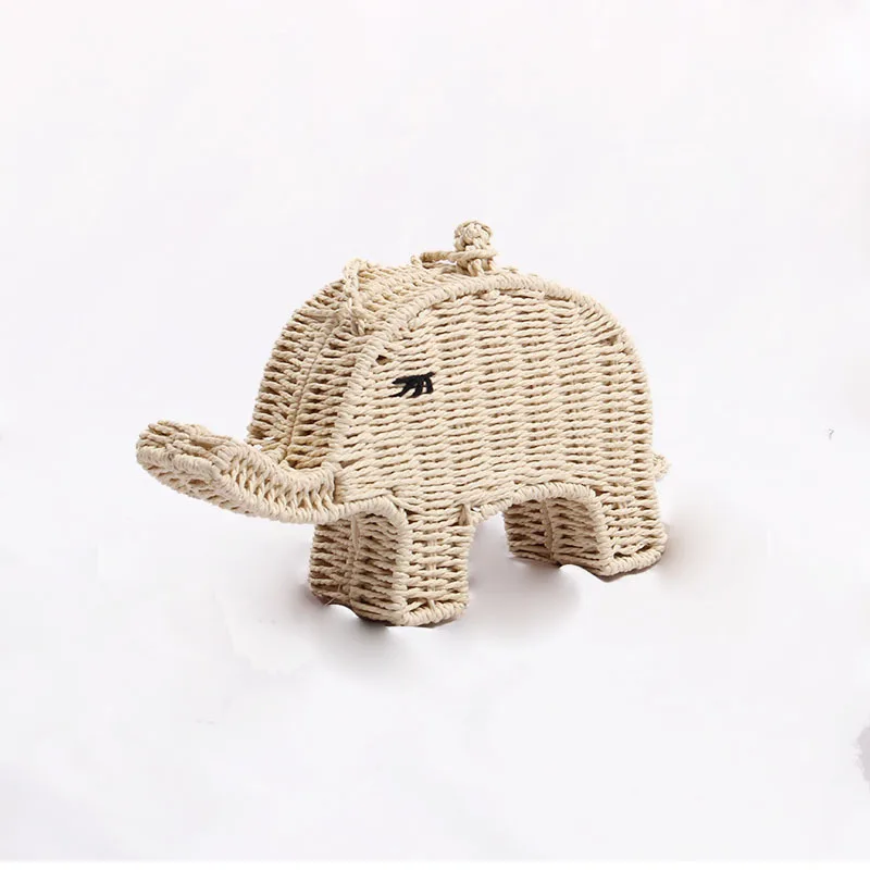 

Female Messenger Coin Purse Elephant Woven Straw Storage Bag New Children's Super Cute Coin Purs Girl Accessories Beach Bag
