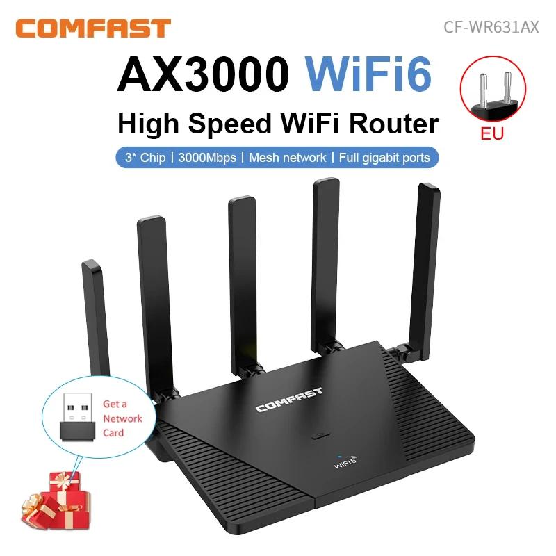 Сетчатый маршрутизатор COMFAST AX3000 WiFi6 Gigabit усилитель WiFi 2,4G 5 ГГц двухдиапазонный 5*5 дБи антенны Усилитель беспроводного сигнала
Сетчатый маршрутизатор COMFAST AX3000 WiFi6 Gigabit усилитель WiFi 2,4G 5 ГГц двухдиапазонный 5*5 дБи антенны Усилитель беспроводного сигнала