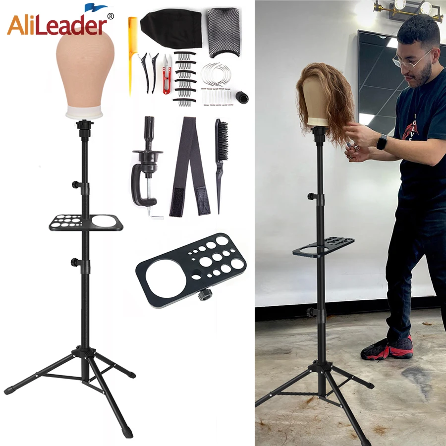 

15Sets 64/125Cm Wig Stand Tripod With Canvas Block Head Adjustable Training Mannequin Head Stand Styling Display Wig Install Kit