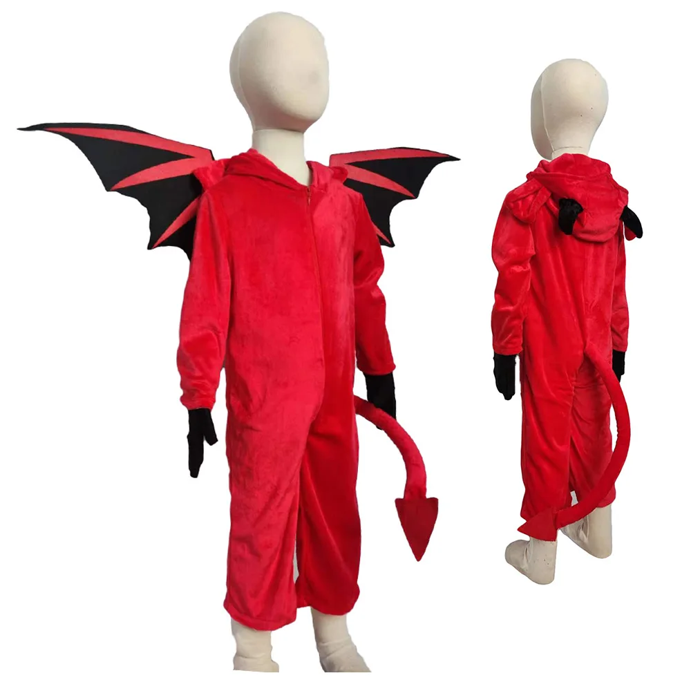

Kids Red Demon Devil Evil Bat Vampire Anime Halloween Cosplay Costumes Boys Girls Bull Ghost Party Role Playing Up Jumpsuit