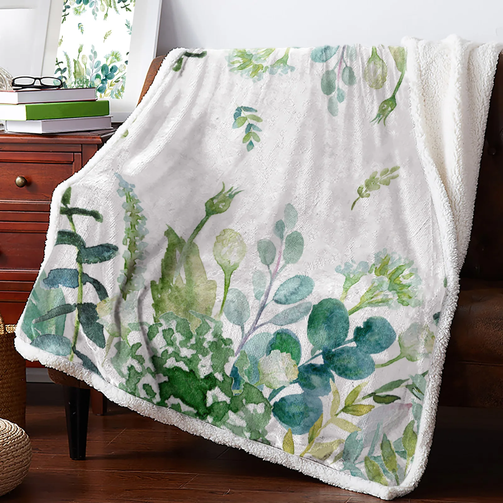 

Watercolor Eucalyptus Leaves Farm Blankets Winter Warm Cashmere Blanket Office Sofa Soft Throw Blanket Kids Bed Bedspread