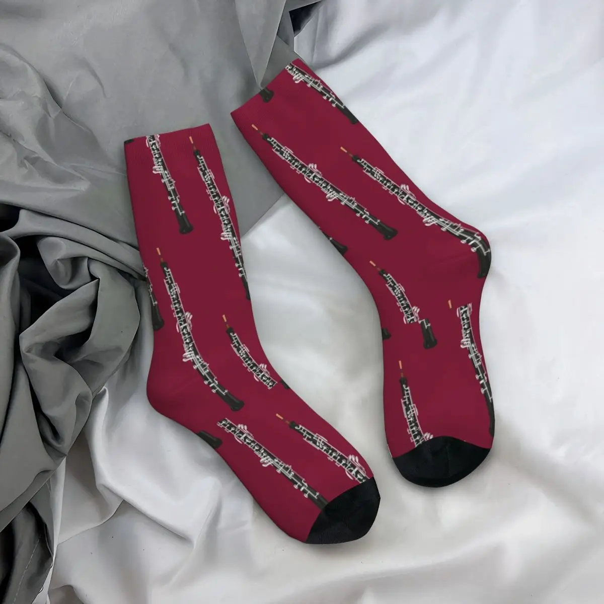 

Oboe Stockings On Dark Red Design Funny Socks Spring Anti Bacterial Socks Unisex Cycling Comfortable Socks