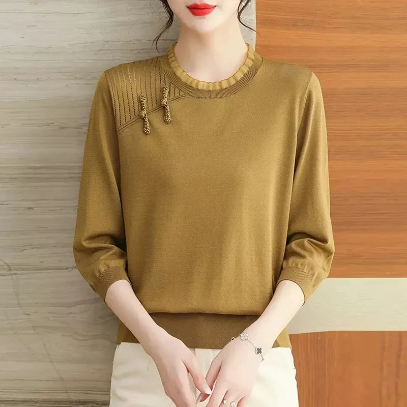 Three Quarter Ice Silk Knitting Sweater For Women New Elegant Lace Thin Tops Middle-aged Mother Sweaters Pullovers Femme Jumper
Three Quarter Ice Silk Knitting Sweater For Women New Elegant Lace Thin Tops Middle-aged Mother Sweaters Pullovers Femme Jumper