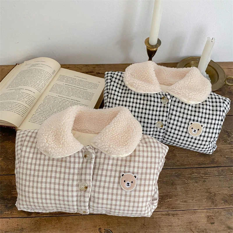 Infant Baby Girl Boy Coat Winter Cute Bear Plaid Lapel Jacket for Newborn Cotton Thicken Warm Kids Clothes Girls Outerwears
Infant Baby Girl Boy Coat Winter Cute Bear Plaid Lapel Jacket for Newborn Cotton Thicken Warm Kids Clothes Girls Outerwears