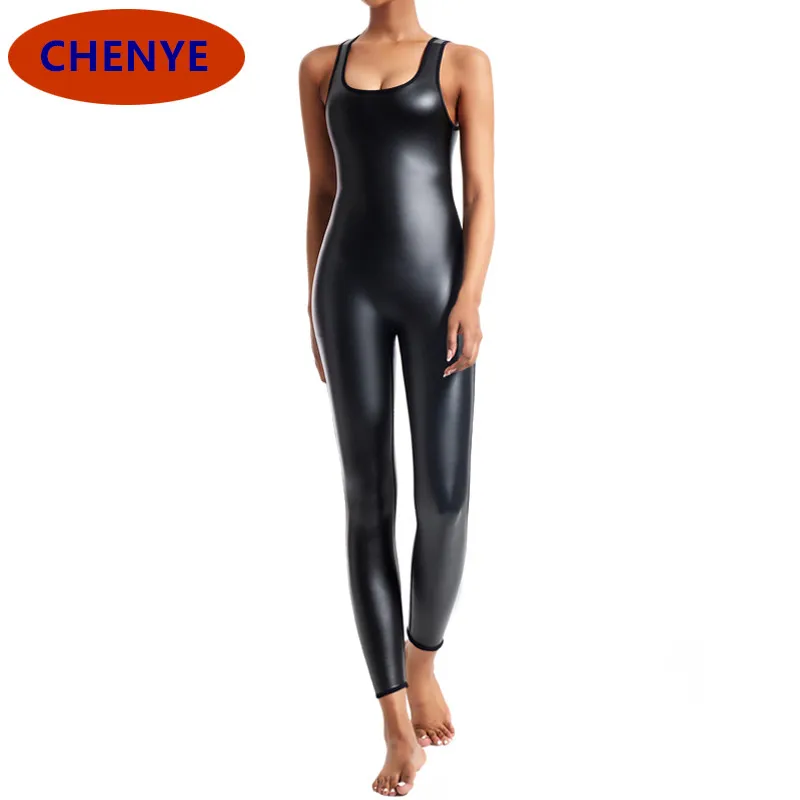 Women Sexy Faux Leather Jumpsuit Sporty Jumpsuit Raises Butt Woman Gym Set One Piece Sport Suit Sleeveless Yoga Fitness Overalls 
Women Sexy Faux Leather Jumpsuit Sporty Jumpsuit Raises Butt Woman Gym Set One Piece Sport Suit Sleeveless Yoga Fitness Overalls