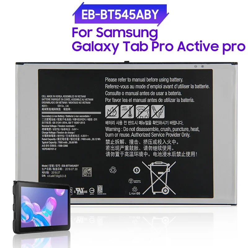 

Replacement Battery EB-BT545ABY for Samsung Galaxy Tab Pro Active Pro T545 SM-T545 4.35V 7600mAh Battery 28.88Wh + Tools