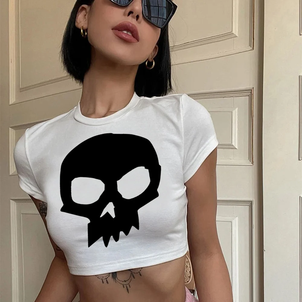 

90s aesthetic skull fairycore streetwear crop top Female graphic cute 2000s cyber y2k cropped crop top