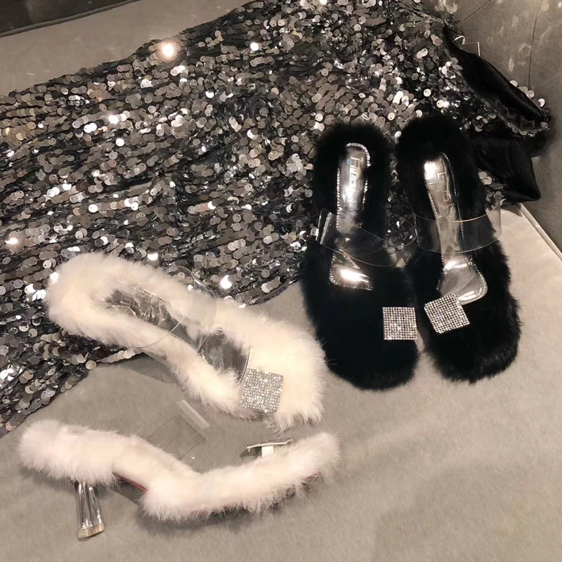 Rhinestone fur slippers women's fashion transparent belt diamond flip-flop high-heeled sandals women's stiletto
Rhinestone fur slippers women's fashion transparent belt diamond flip-flop high-heeled sandals women's stiletto