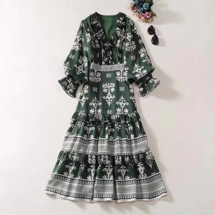 European and American women's clothing 2023 autumn new Seven-quarter sleeve V-neck green vintage print Fashion dress XXL
European and American women's clothing 2023 autumn new Seven-quarter sleeve V-neck green vintage print Fashion dress XXL